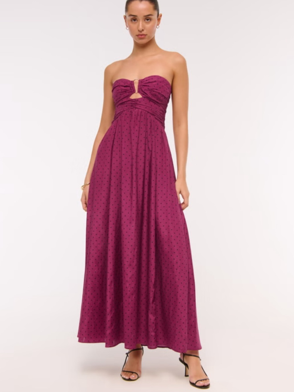 Abercrombie and fitch Strapless Plum Polka Dot Maxi Dress